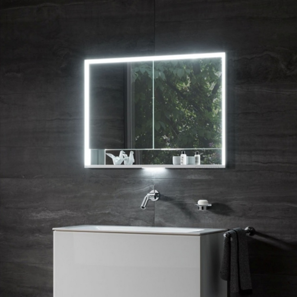 Product Lifestyle image of Keuco Royal Lumos 800mm Double Mirror Cabinet 14302 171331 emitting daylight white light